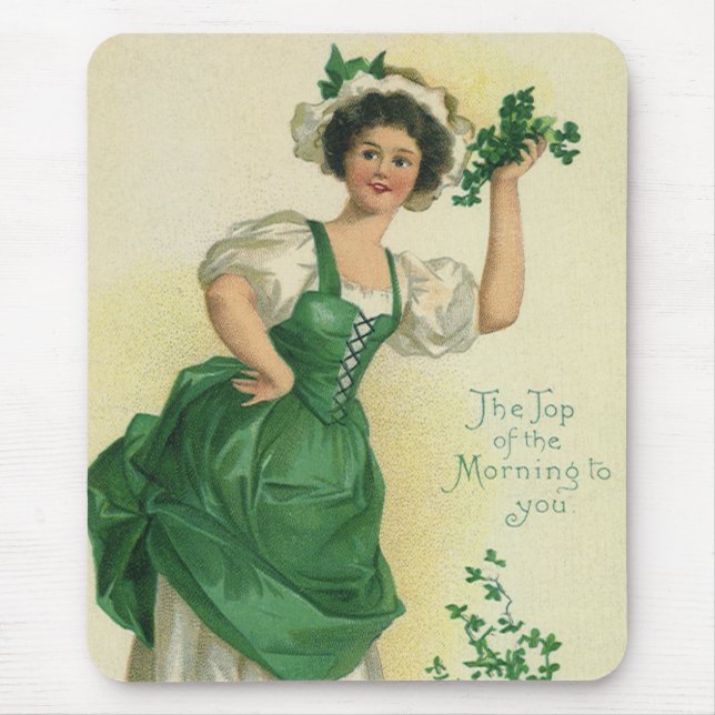 Vintag St. Patrick's Day Lass, Lucky Kleeblatts Mousepad (Vorne)
