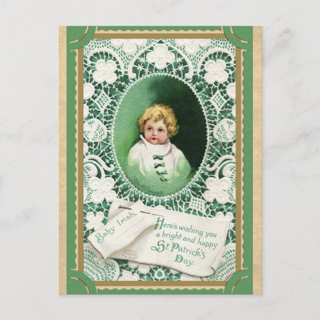 Vintag St Patricks Day Niedlich Irish Baby Postkarte (Vorderseite)