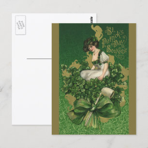 Vintag St. Patrick's Day Souvenir, Irish Lass Postkarte