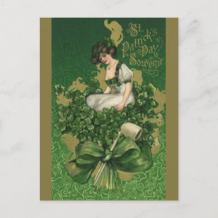 Vintag St. Patrick's Day Souvenir, Irish Lass Postkarte