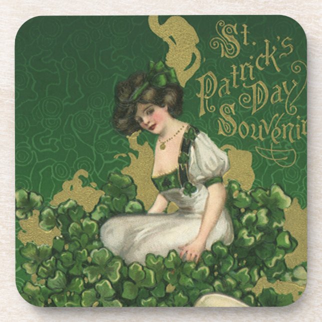 Vintag St. Patrick's Day Souvenir, Irish Lass Untersetzer (Vorderseite)