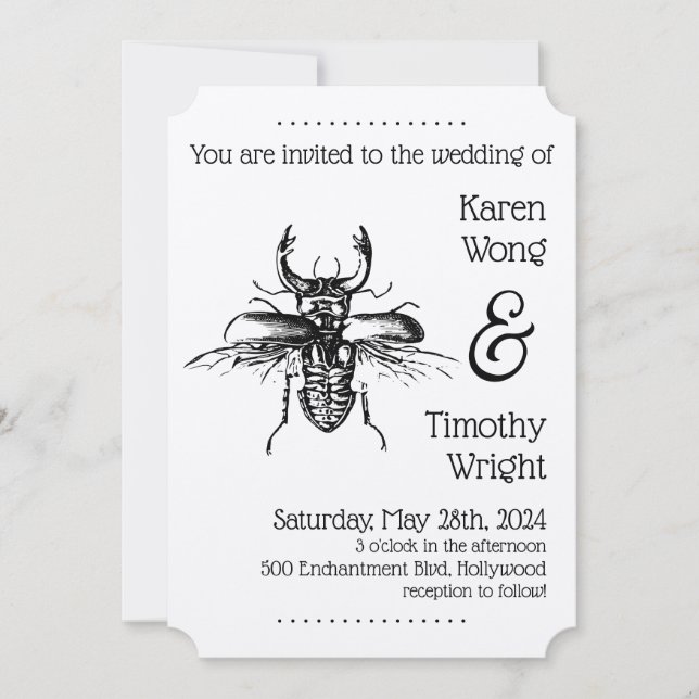 Vintag Stag Beetle Wedding Einladung (Vorderseite)