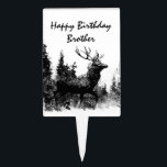 Vintag Stag Deer Happy Birthday Brother Torten Aufsätze<br><div class="desc">Vintages Stag Hirsch Schwarz-weißes Tier mit viel Glück zum Geburtstag für Ihren Bruder</div>