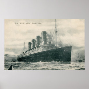 Vintag Steamer SS Lusitania Poster