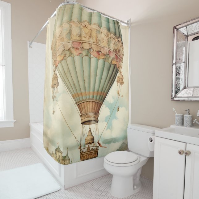Vintag Steampunk Blue Hot Air Ballon Duschvorhang (Beispiel)
