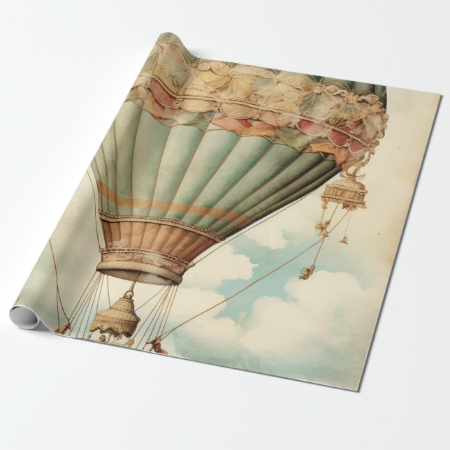 Vintag Steampunk Blue Hot Air Ballon Geschenkpapier (Ungerollt)