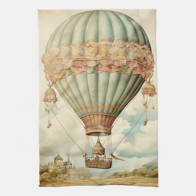 Vintag Steampunk Blue Hot Air Ballon Geschirrtuch (Vertikal)