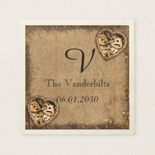 Vintag Steampunk Bride Monogram Wedding Napkin Serviette