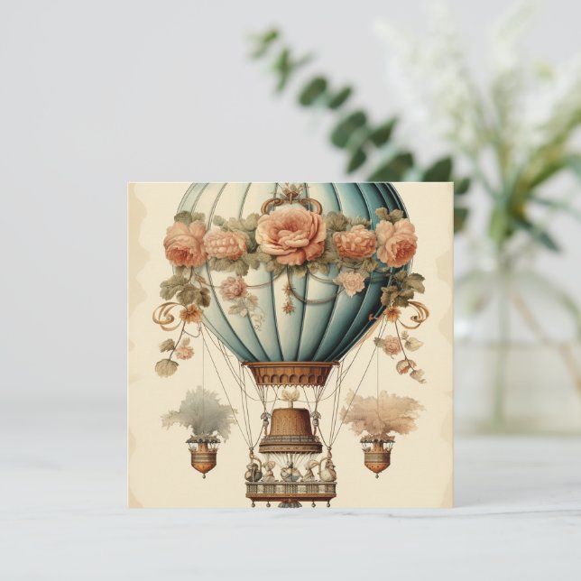 Vintag Steampunk Floral Blue Heißluftballon (Stehend Vorderseite)