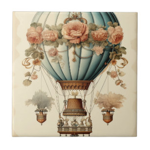 Vintag Steampunk Floral Blue Heißluftballon Fliese