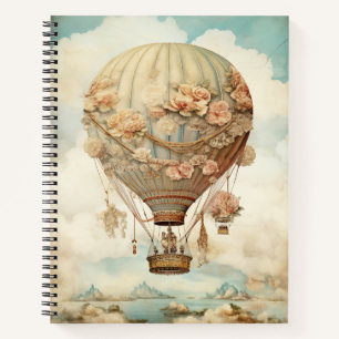 Vintag Steampunk Floral Blue Hot Air Ballon (2) Notizbuch