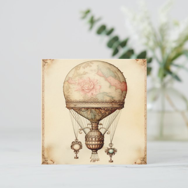 Vintag Steampunk Floral Hot Air Ballon (Stehend Vorderseite)
