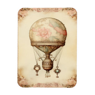 Vintag Steampunk Floral Hot Air Ballon Magnet