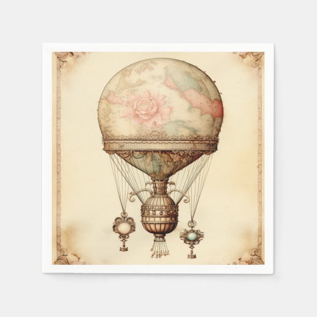 Vintag Steampunk Floral Hot Air Ballon Serviette (Vorderseite)