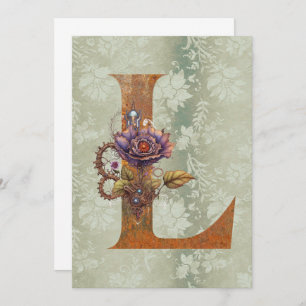 Vintag Steampunk Floral Letter L Mitteilungskarten