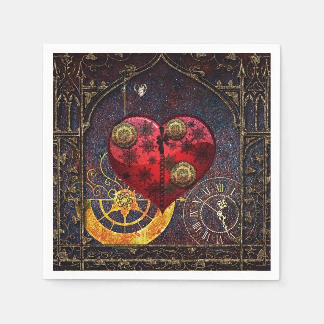 Vintag Steampunk Hearts Wallpaper Serviette (Vorderseite)