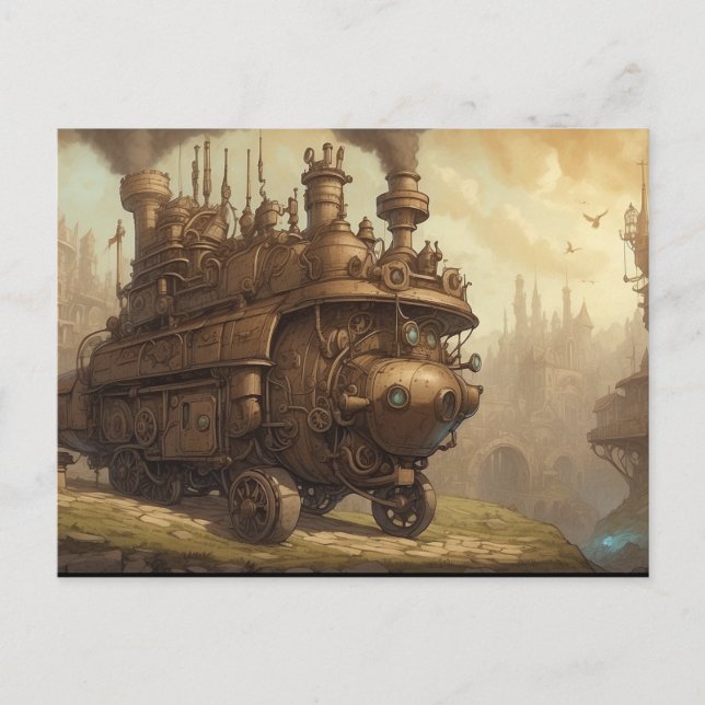 Vintag Steampunk Motor Fantasy Illustration Postkarte (Vorderseite)