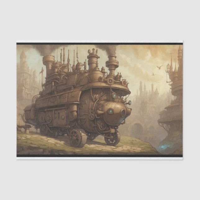 Vintag Steampunk Motor Fantasy Illustration Seidenpapier (Vorderseite)