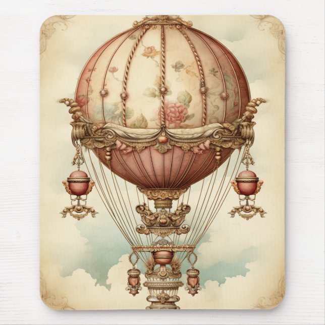 Vintag Steampunk Pink Heißluftballon Mousepad (Vorne)