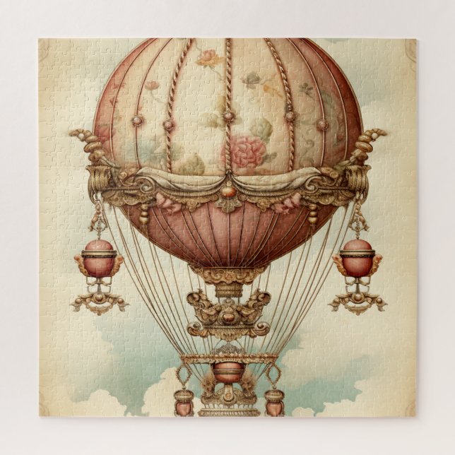 Vintag Steampunk Pink Heißluftballon Puzzle (Vertikal)