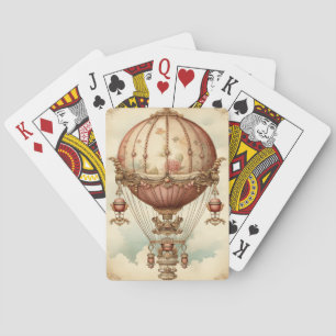 Vintag Steampunk Pink Heißluftballon Spielkarten