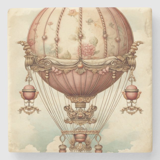 Vintag Steampunk Pink Heißluftballon Steinuntersetzer (Vorderseite)