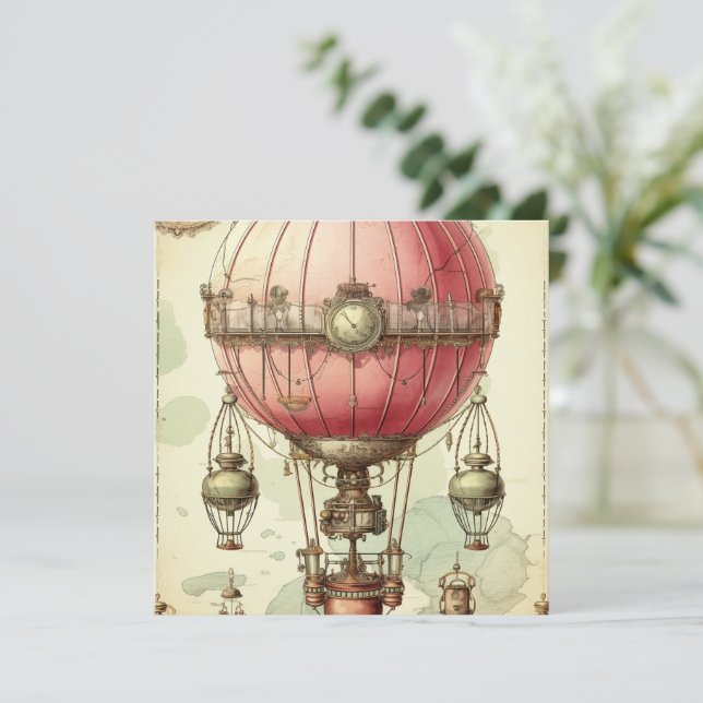 Vintag Steampunk Pink Hot Air Ballon (2) (Stehend Vorderseite)