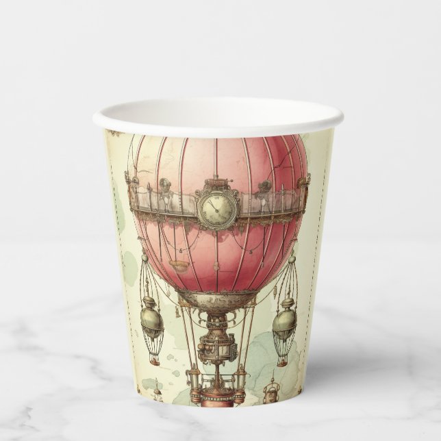 Vintag Steampunk Pink Hot Air Ballon (2) Pappbecher (Vorderseite)
