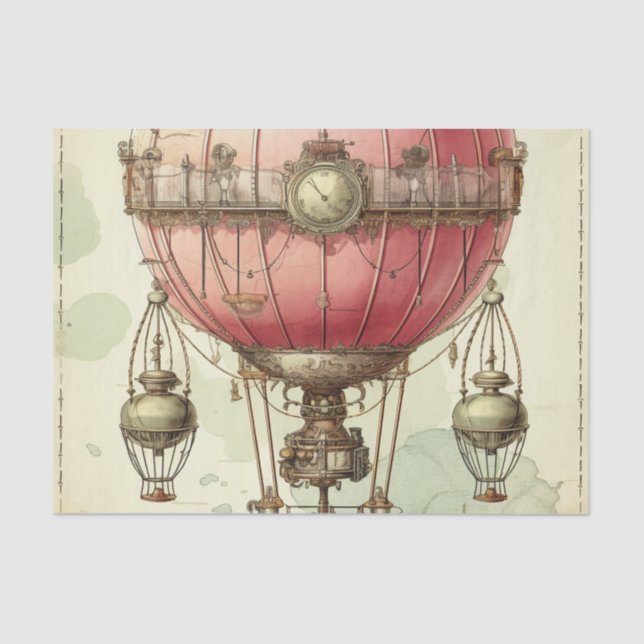Vintag Steampunk Pink Hot Air Ballon (2) Seidenpapier (Vorderseite)
