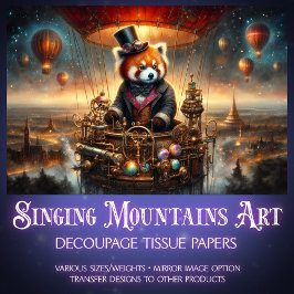 Vintag Steampunk Red Panda Adventure Decoupage Seidenpapier