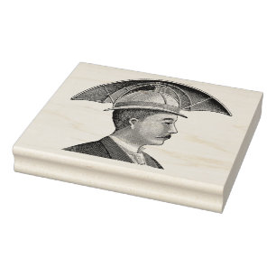 Vintag Steampunk Umbrella Hat Man Art Briefmarke Gummistempel