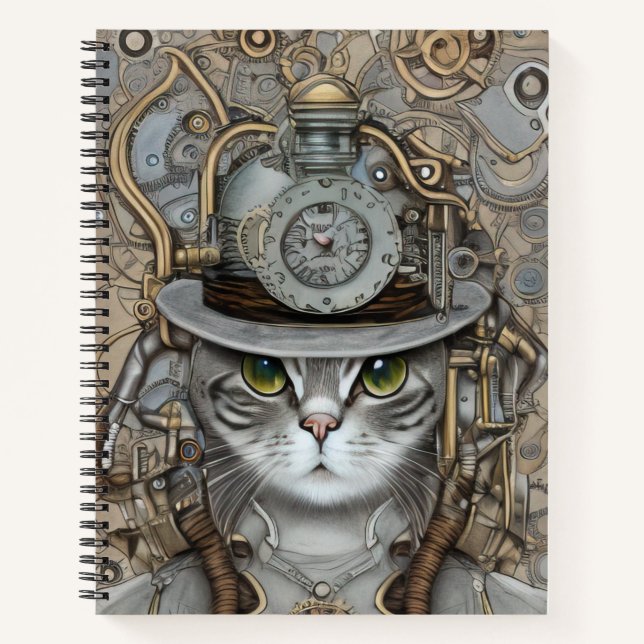 Vintag Steampunk Viktorianisch Cat Notizbuch (Vorderseite)