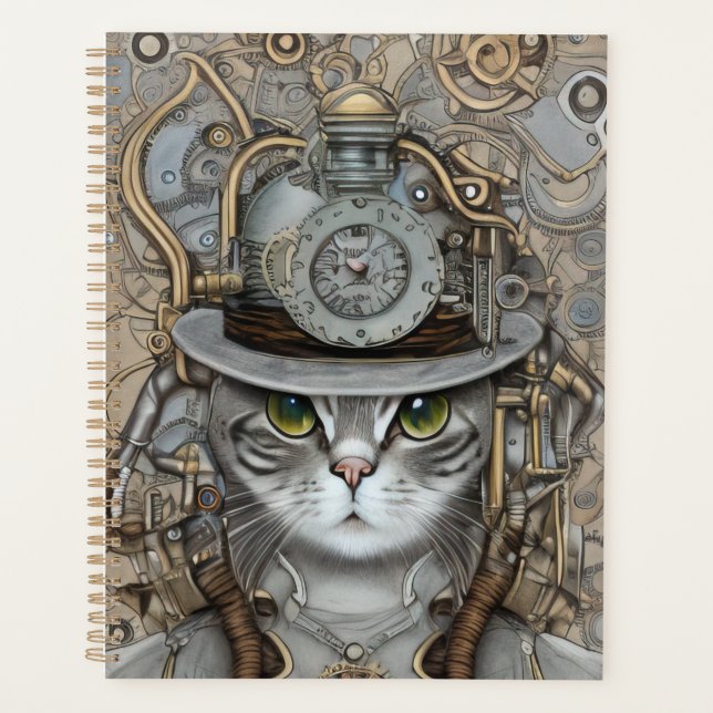 Vintag Steampunk Viktorianisch Cat Planer (Vorderseite)