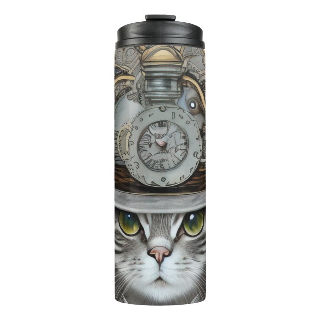 Vintag Steampunk Viktorianisch Cat Thermosbecher (Vorderseite)