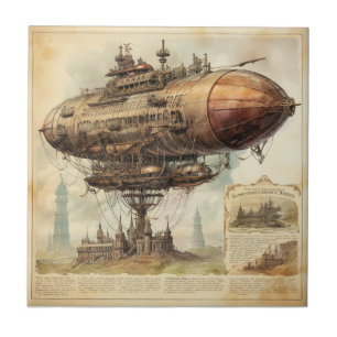 Vintag Steampunk Zeppelin (10) Fliese