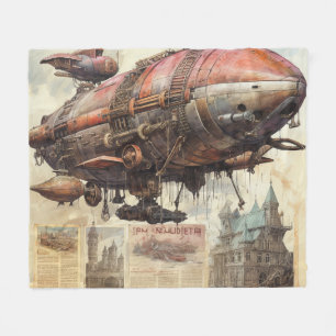 Vintag Steampunk Zeppelin (9) Fleecedecke