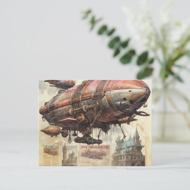 Vintag Steampunk Zeppelin (9) Postkarte (Stehend Vorderseite)