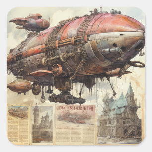 Vintag Steampunk Zeppelin (9) Quadratischer Aufkleber