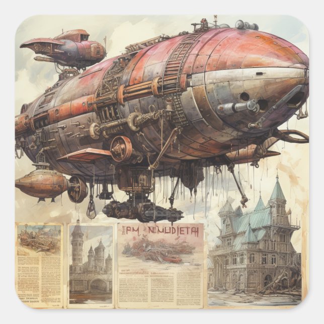 Vintag Steampunk Zeppelin (9) Quadratischer Aufkleber (Vorderseite)