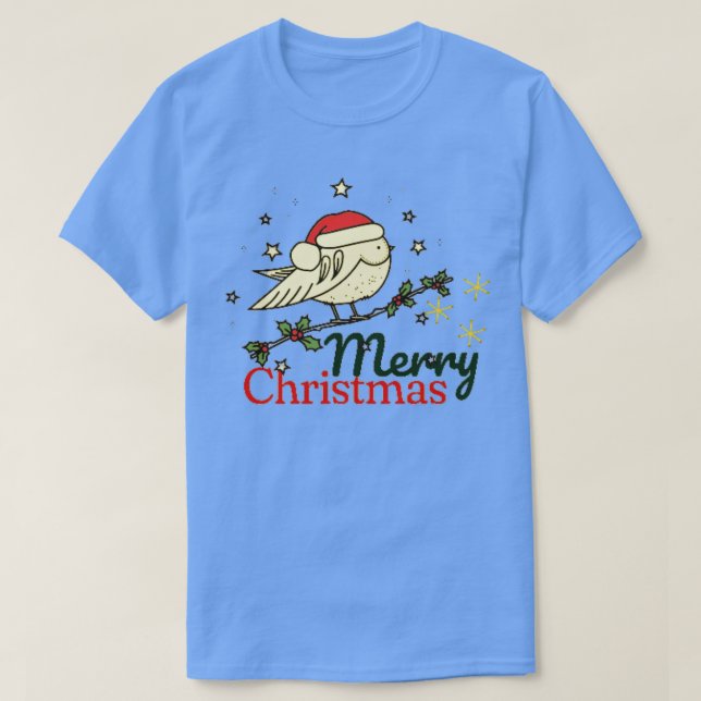 VINTAG STIL CHRISTMAS BIRD MERRY CHRISTMAS T-Shirt (Design vorne)