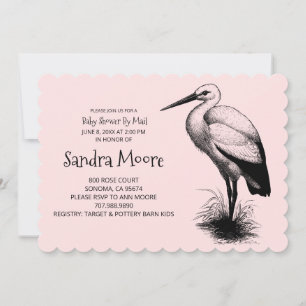 Vintag Stork Baby Dusche Pink Baby Girl Einladung