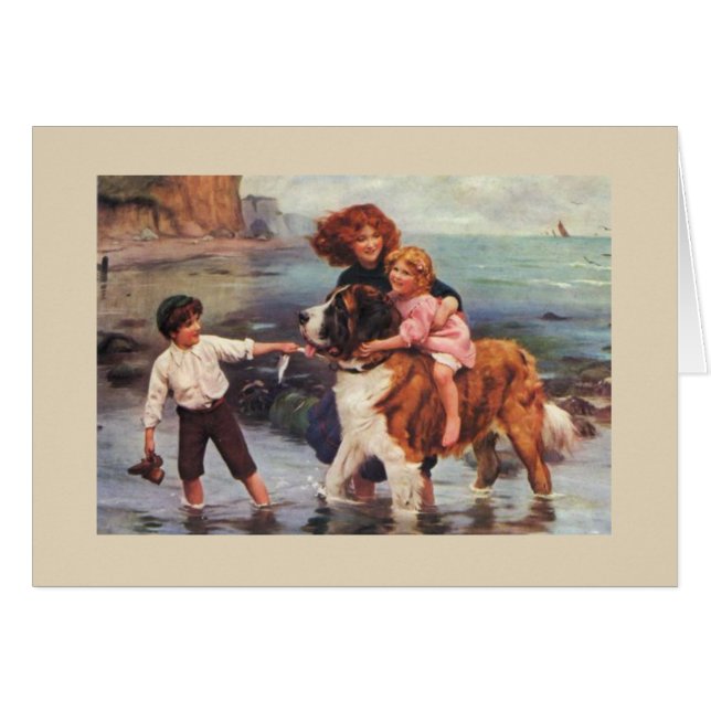 Vintag - Strand-Tag mit einem Bernhardiner, (Vorderseite (Horizontal))