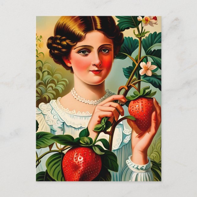 Vintag Strawberry Ad Postkarte (Vorderseite)
