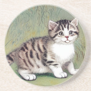 Vintag Striped Kitten Illustration Getränkeuntersetzer