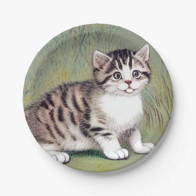 Vintag Striped Kitten Illustration Pappteller (Vorderseite)