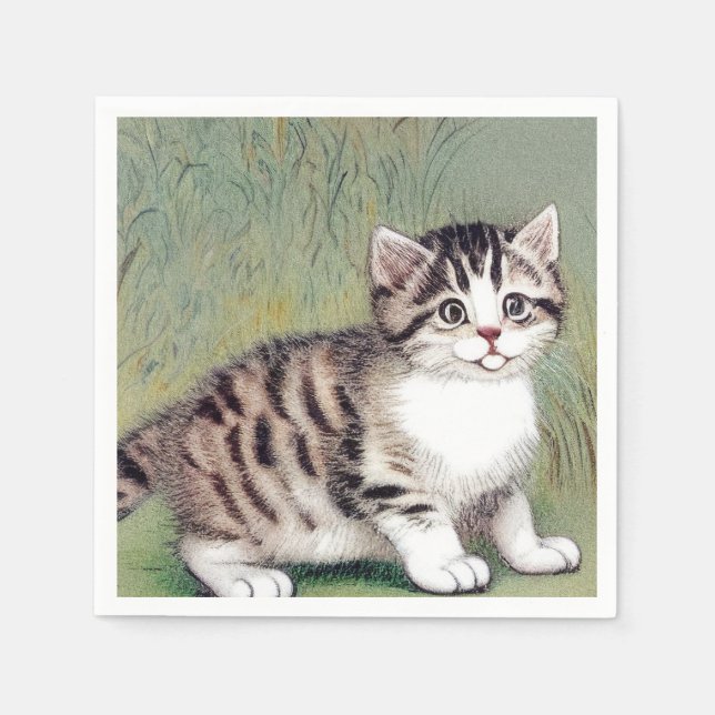 Vintag Striped Kitten Illustration Serviette (Vorderseite)