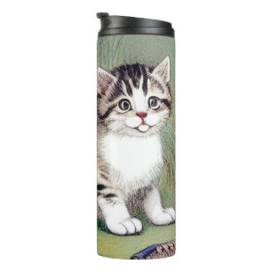 Vintag Striped Kitten Illustration Thermosbecher