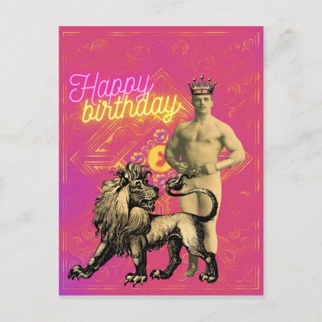 Vintag Strongman Altered Art Geburtstag Postkarte (Vorderseite)