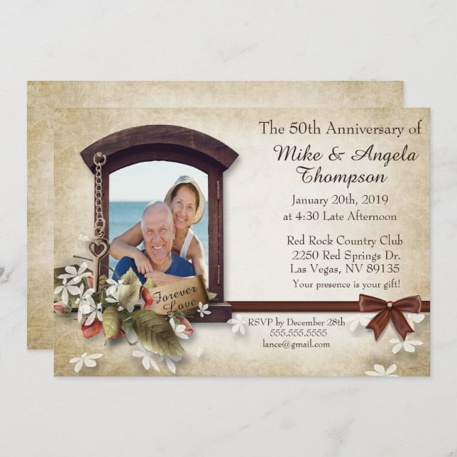 Vintag Style 50th Anniversary Einladung (Vorne/Hinten)