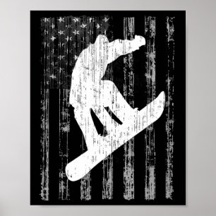 Vintag Style American Flag T Shirt Snowboarding S Poster
